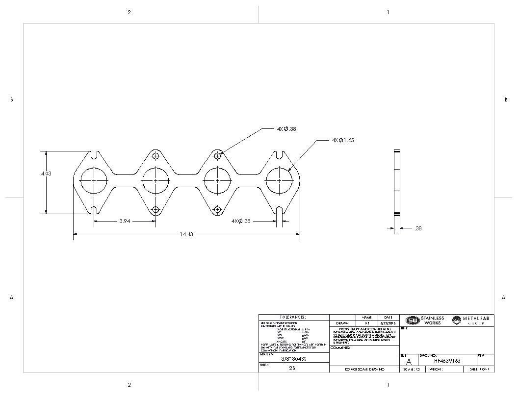 Stainless Works Header Flange SBF 1-5/8" 3V Round Port