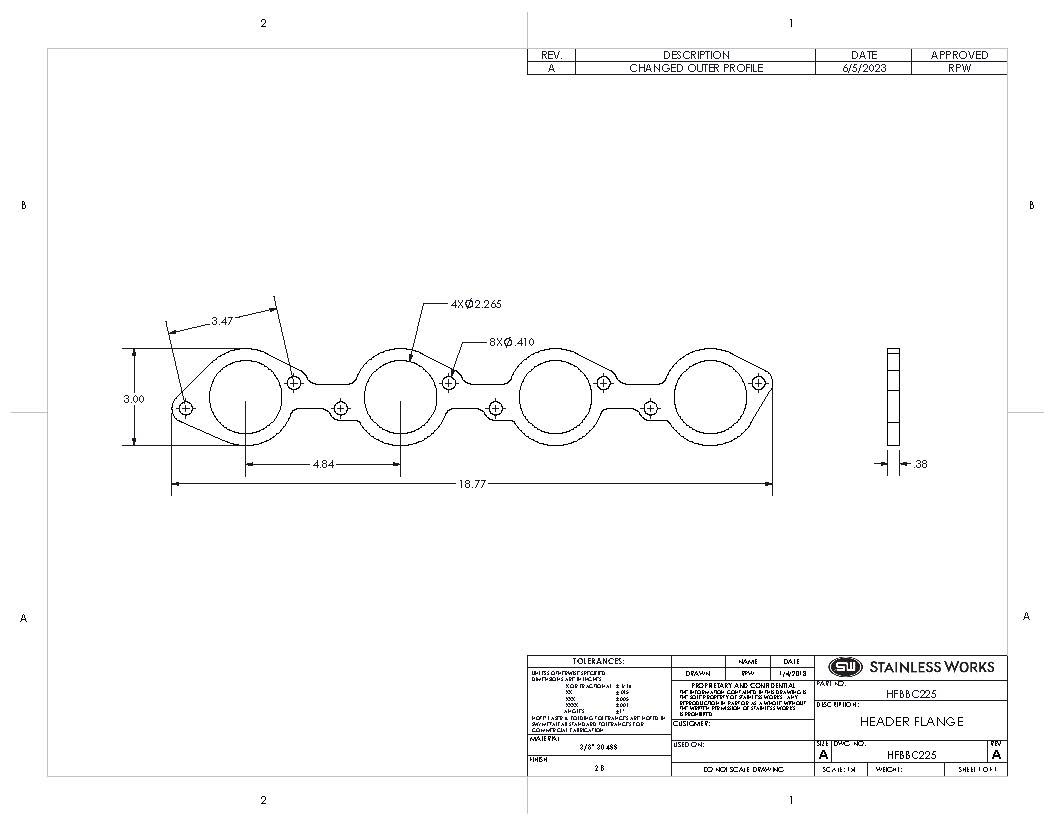 Stainless Works Header Flange BBC 2-1/4" Port