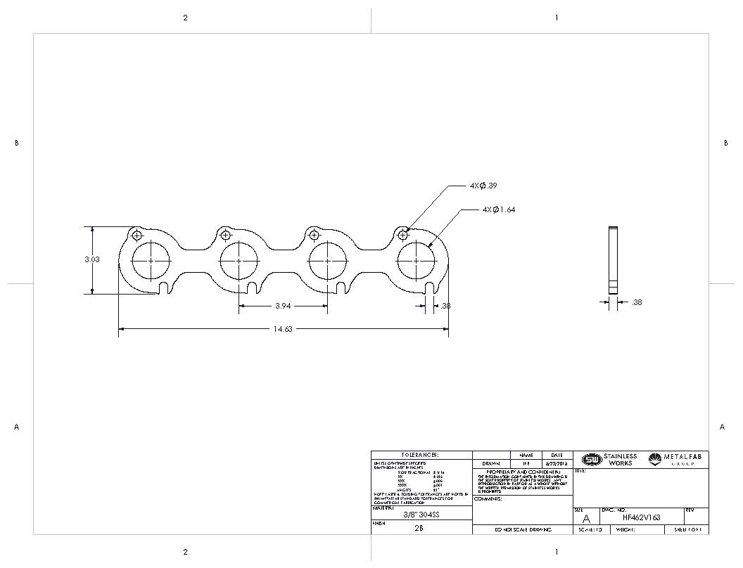Stainless Works Header Flange SBF 1-5/8" 2V Round Port